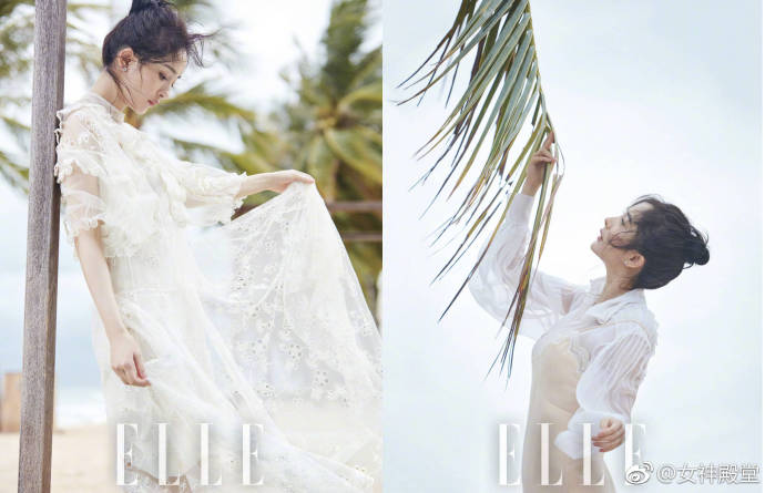 时尚辣妈杨幂性感出镜登EllE封面海边湿身诱惑 4