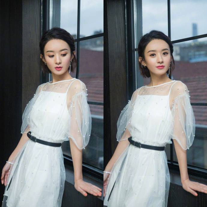 大眼美女明星赵丽颖一袭白色仙女裙造型仙女范 7