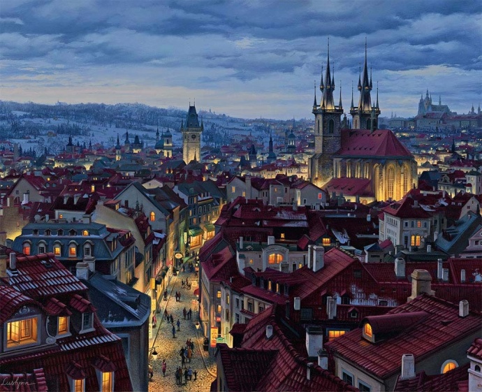 俄罗斯画家Evgeny Lushpin的画很逼真连雪夜的灯光都