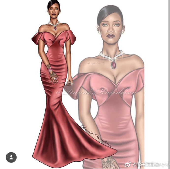 欧美美女明星Rihanna蕾哈娜日婆时尚插画手绘图片 2