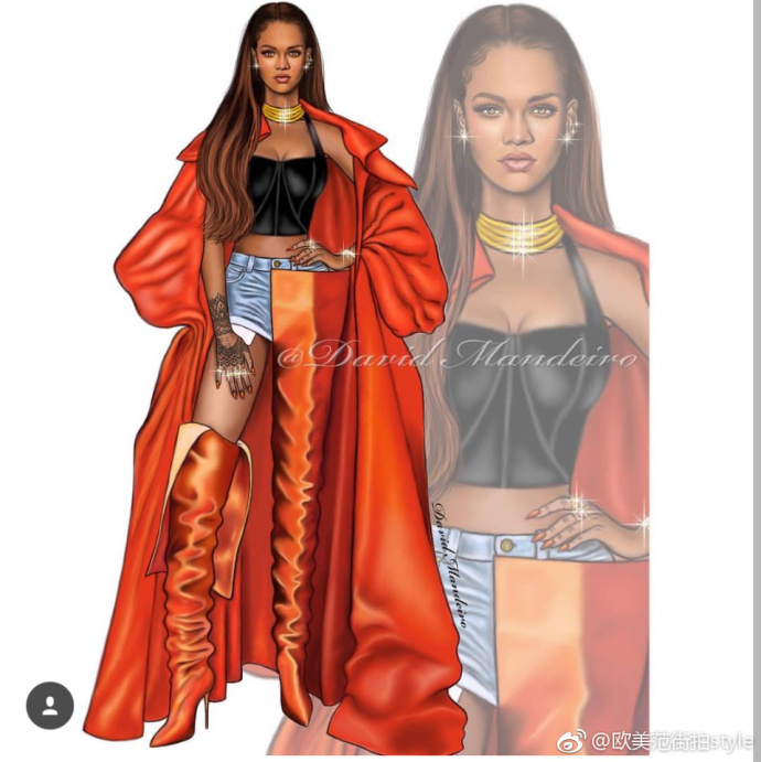 欧美美女明星Rihanna蕾哈娜日婆时尚插画手绘图片 4