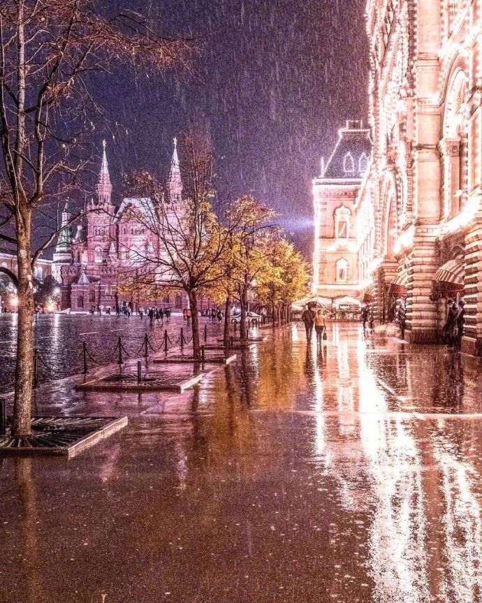 俄罗斯的冬季雨夜风景图片 6