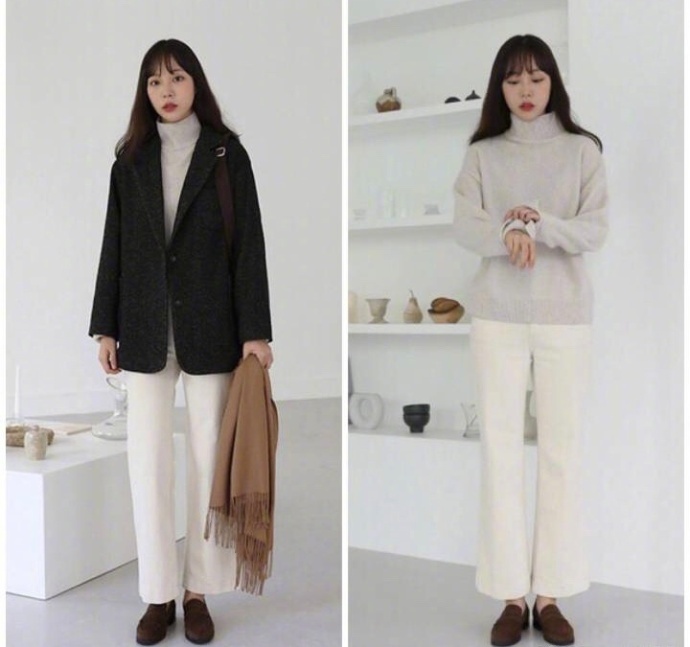 清纯美女温柔气质的日常Look外套与内搭的搭配参