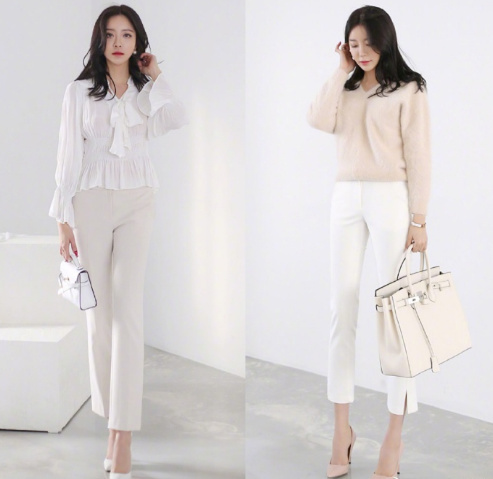 知性气质的浅色系出勤穿衣搭配look 8