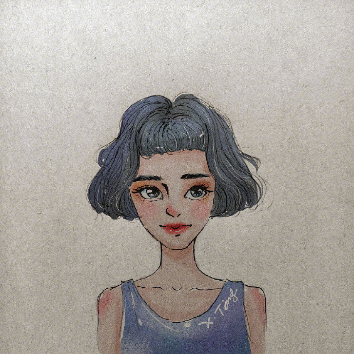 一组短发插画头像女生吧