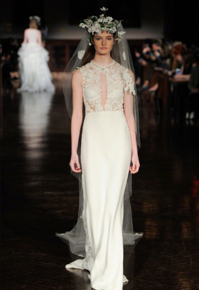 Reem Acra Bridal Spring 2019戴花冠的新娘婚纱礼服图片 4