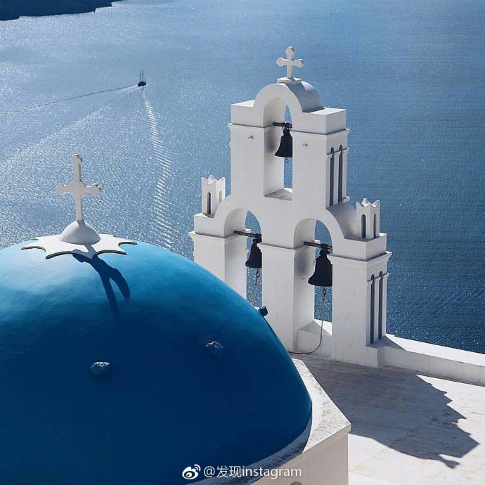 希腊Santorini圣托里尼蓝天白云风景图片 8