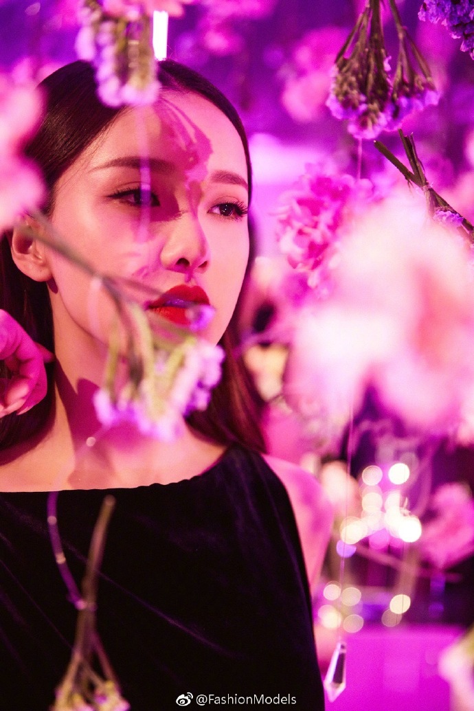 北京美女明星黄一琳秋冬丝绒连衣裙搭配红唇图 4