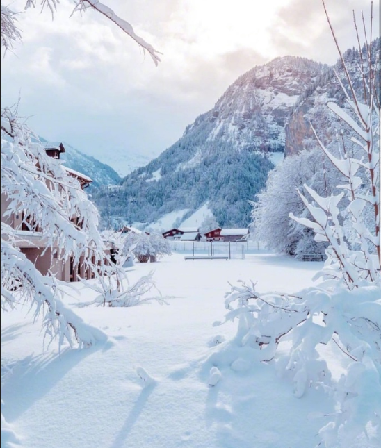 瑞士大雪风景图片