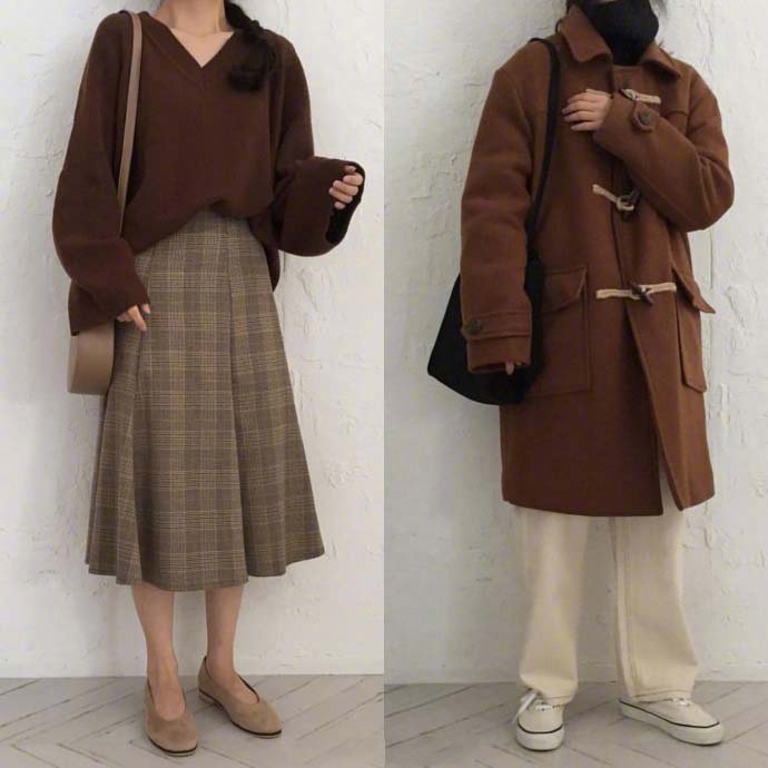 小个子女生棕红色系冬季穿搭参考