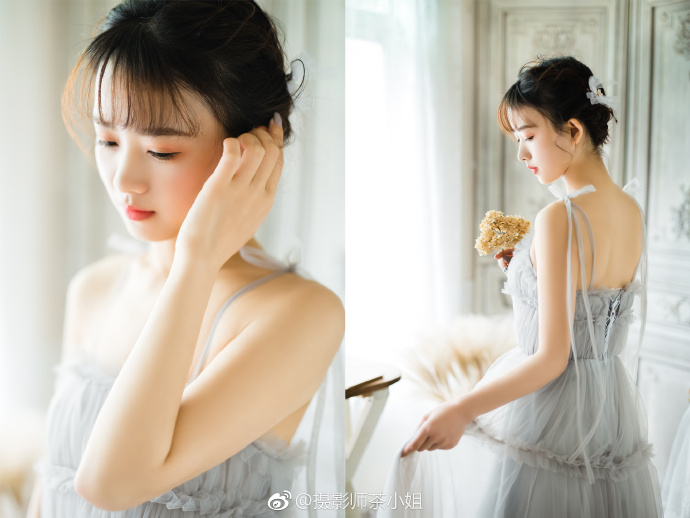 清纯美女灰色纱裙小清新图片 2