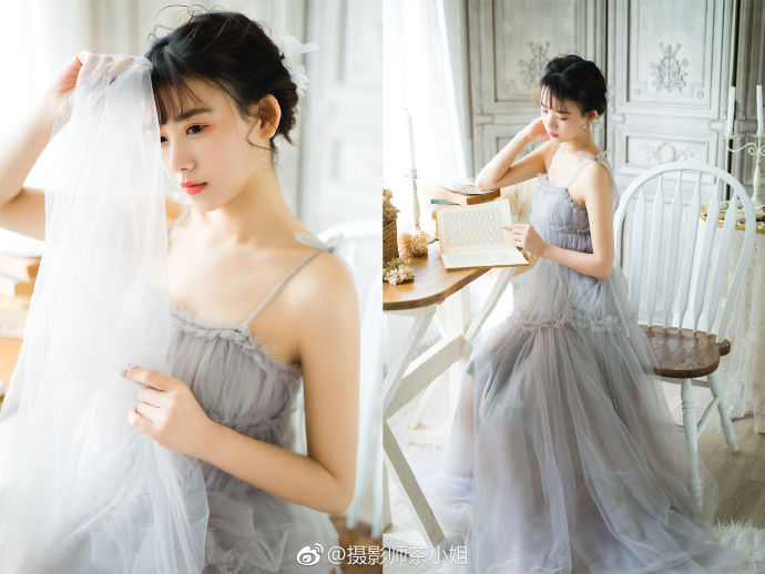 清纯美女灰色纱裙小清新图片 8