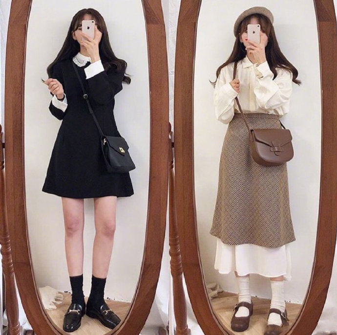 年轻女孩小女人气质的复古穿搭图片