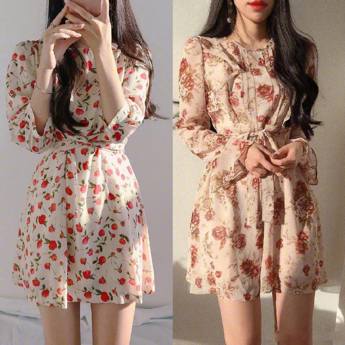 阳光美女图片 适合春天的碎花裙搭配图片 7