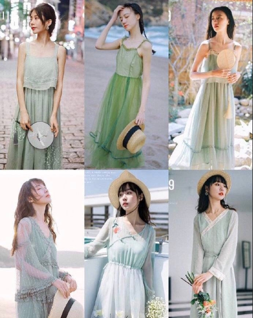 好看的春夏小绿裙子款式图 4