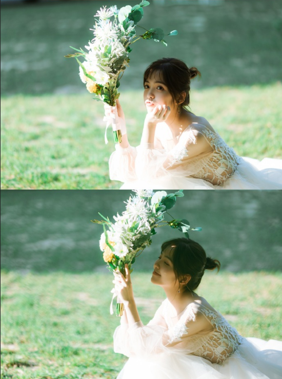 清纯美女毛省曈白色婚纱图片 5