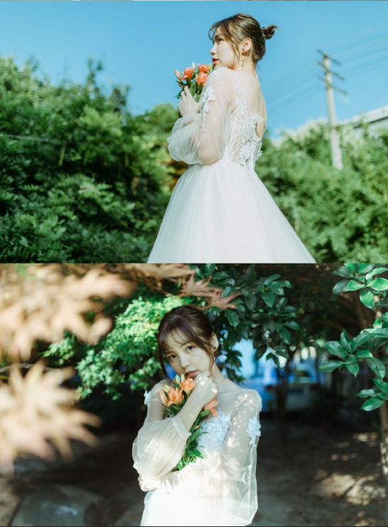 清纯美女毛省曈白色婚纱图片 7
