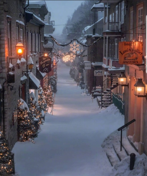 圣诞节魁北克小镇的唯美雪景图片 7