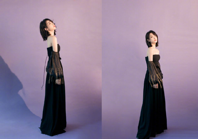 中国明星美女宋茜金缕气球袖长裙写真图片 6