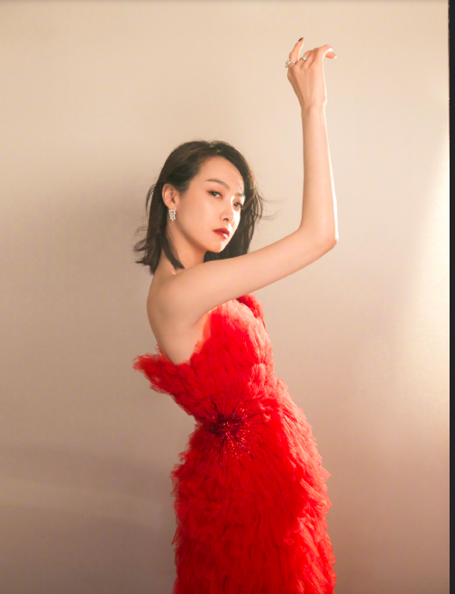 中国美女明星宋茜国剧盛典红丝绒长裙图片 3
