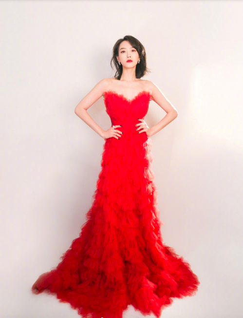 中国美女明星宋茜国剧盛典红丝绒长裙图片 4