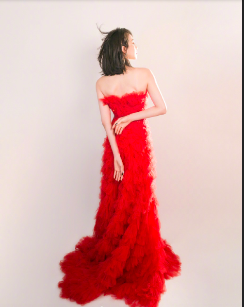 中国美女明星宋茜国剧盛典红丝绒长裙图片 6