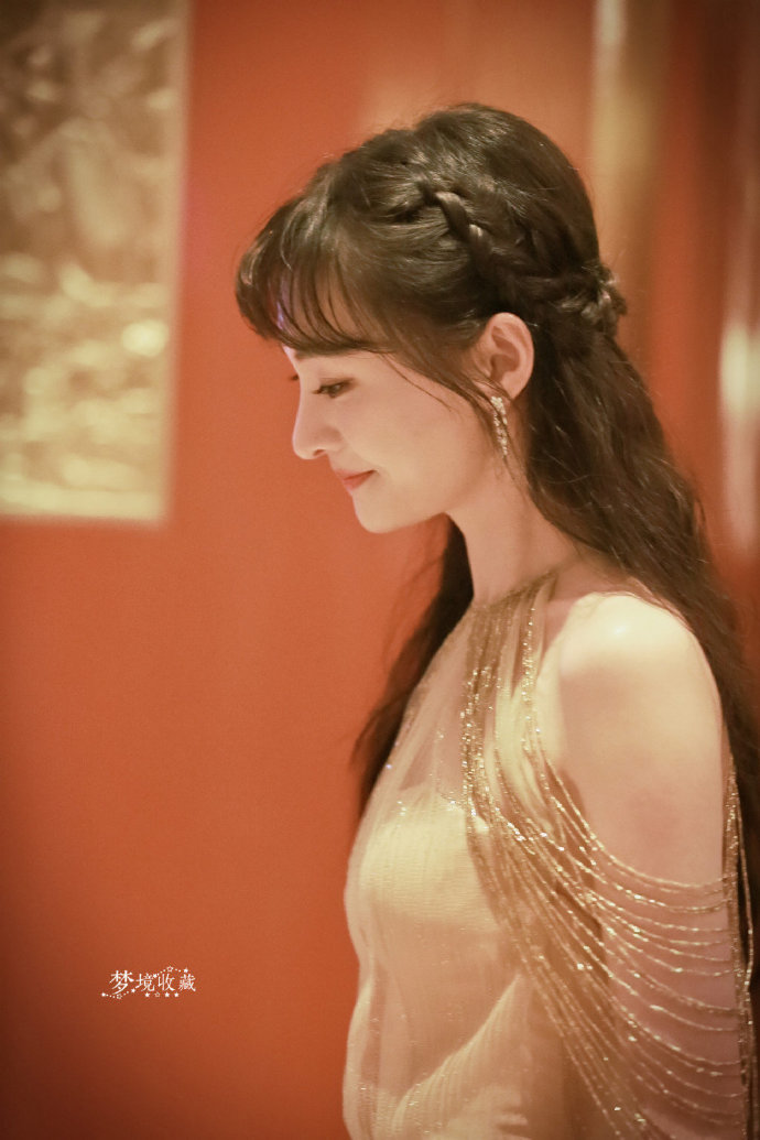中国美女明星郑爽身穿金色长裙高贵优雅图片 3