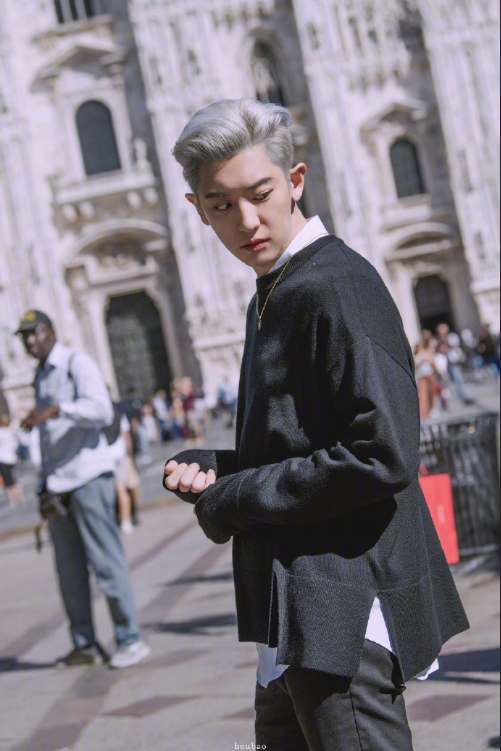 韩国男团exo成员朴灿烈银发帅气写真图片 5