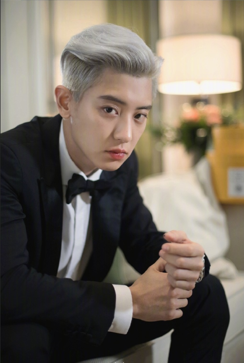 韩国男团exo成员朴灿烈银发帅气写真图片 15