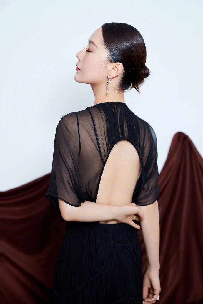 中国美女明星媳妇专业户海清黑色裸背长裙图片 4