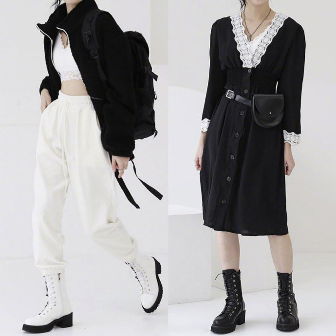 个性十足的黑白色系极简风服装搭配盐系少女值得参考 6