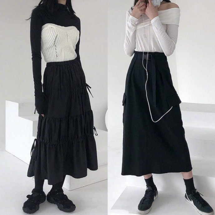 个性十足的黑白色系极简风服装搭配盐系少女值得参考 9
