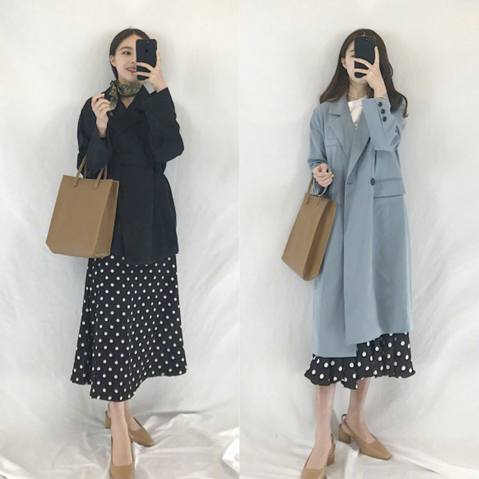 春季chic风柔美感十足波点裙服装搭配 7