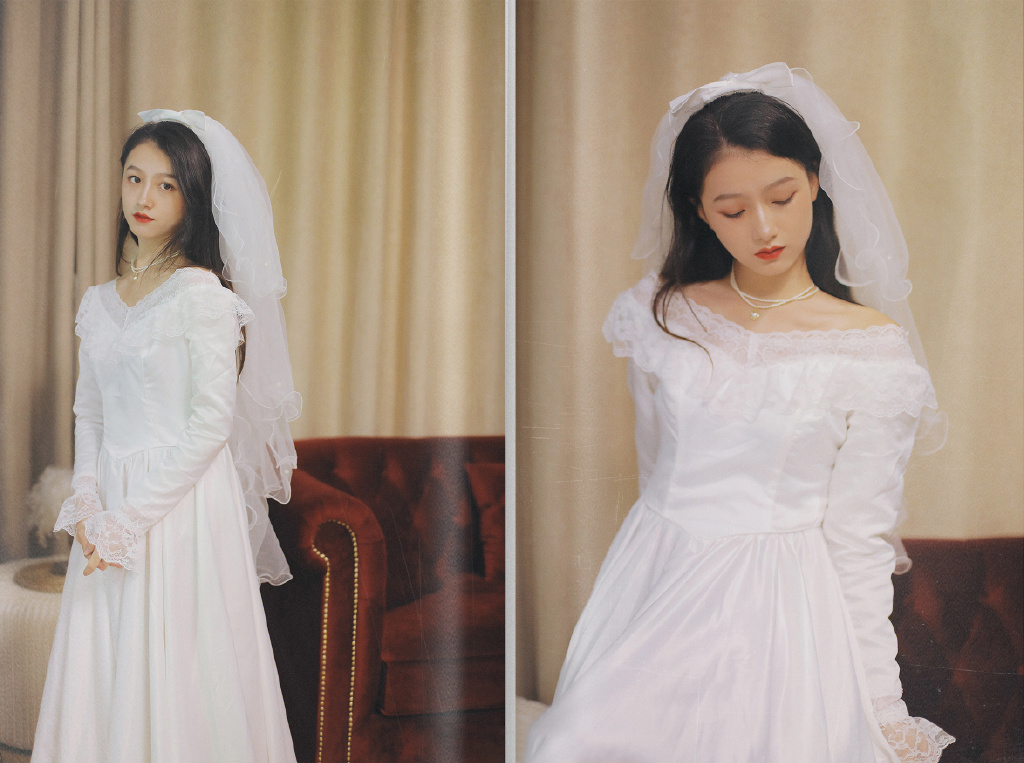 复古女郎红唇复古婚纱照图片 7