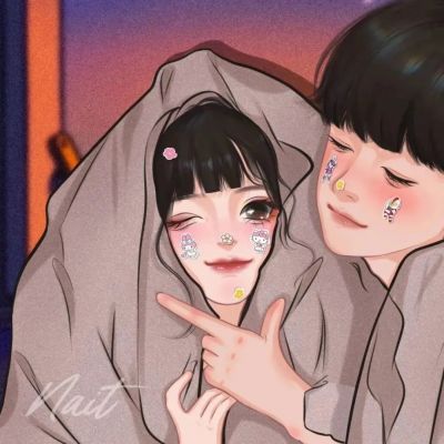 情侣头像女的拽着男的领带 4