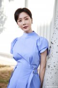 知性美女演员陈数蓝色连衣裙图片